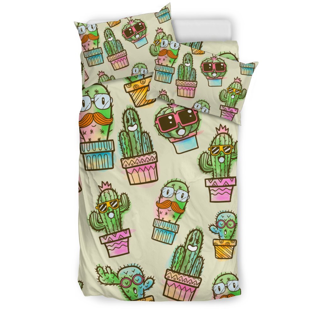 Cartoon Cactus Pattern Print Duvet Cover Bedding Set-grizzshop