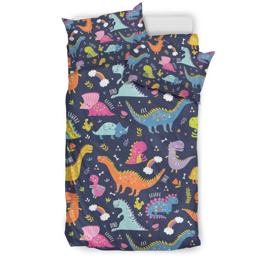 Cartoon Dino Dinosaur Pattern Print Duvet Cover Bedding Set-grizzshop