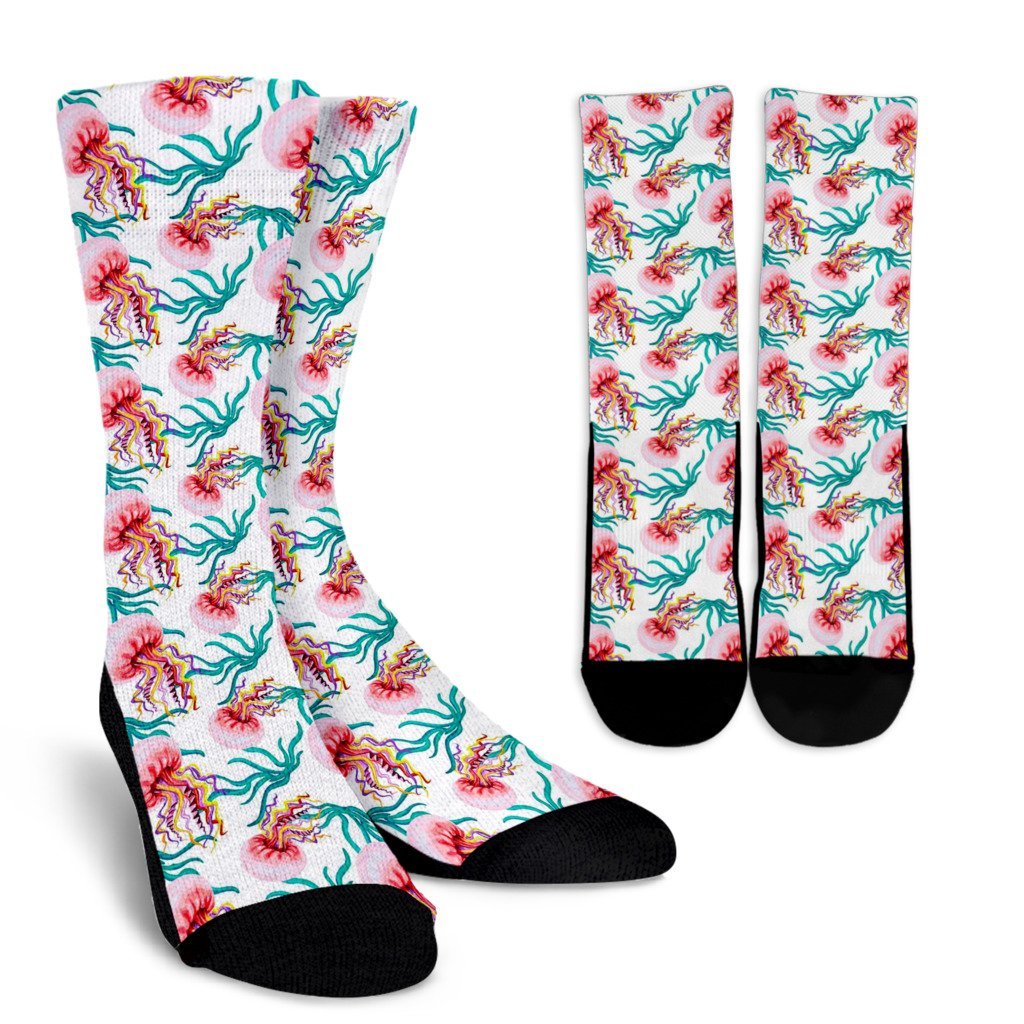 Cartoon Jellyfish Pattern Print Unisex Crew Socks-grizzshop