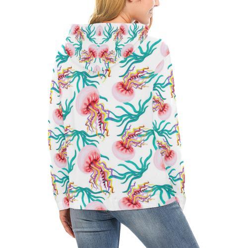 Cartoon Jellyfish Pattern Print Women Pullover Hoodie-grizzshop