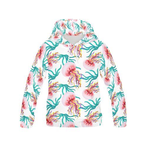 Cartoon Jellyfish Pattern Print Women Pullover Hoodie-grizzshop
