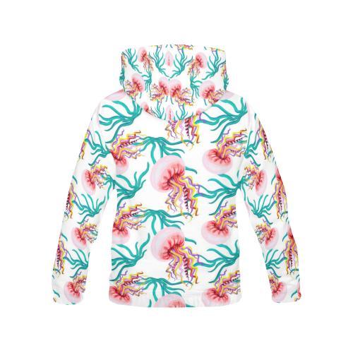Cartoon Jellyfish Pattern Print Women Pullover Hoodie-grizzshop