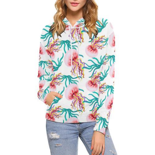 Cartoon Jellyfish Pattern Print Women Pullover Hoodie-grizzshop