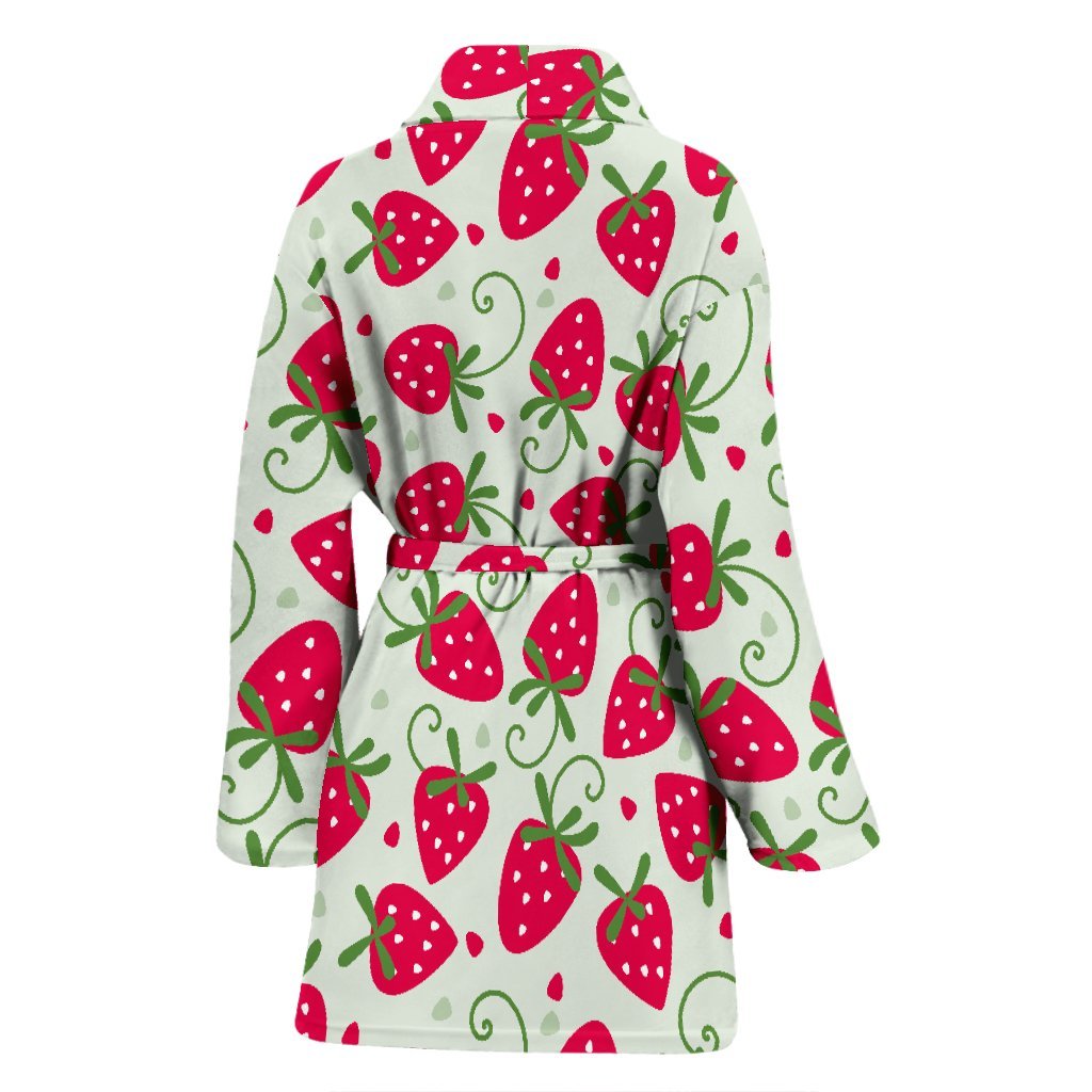 Cartoon Strawberry Pattern Print Women Long Robe-grizzshop