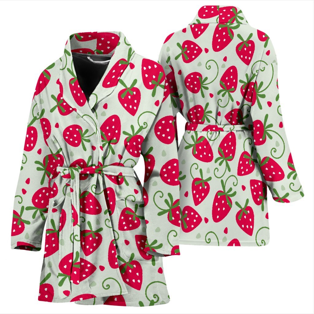 Cartoon Strawberry Pattern Print Women Long Robe-grizzshop