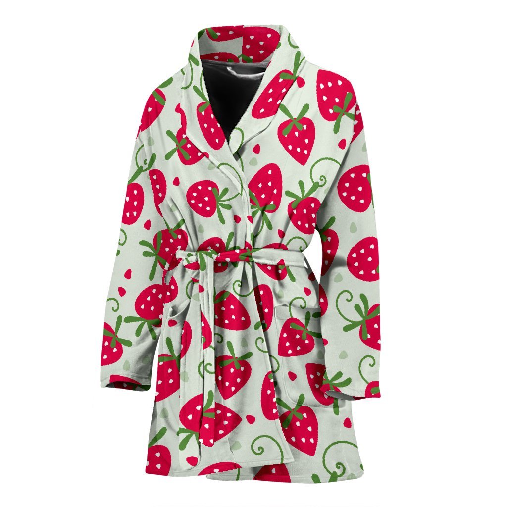 Cartoon Strawberry Pattern Print Women Long Robe-grizzshop