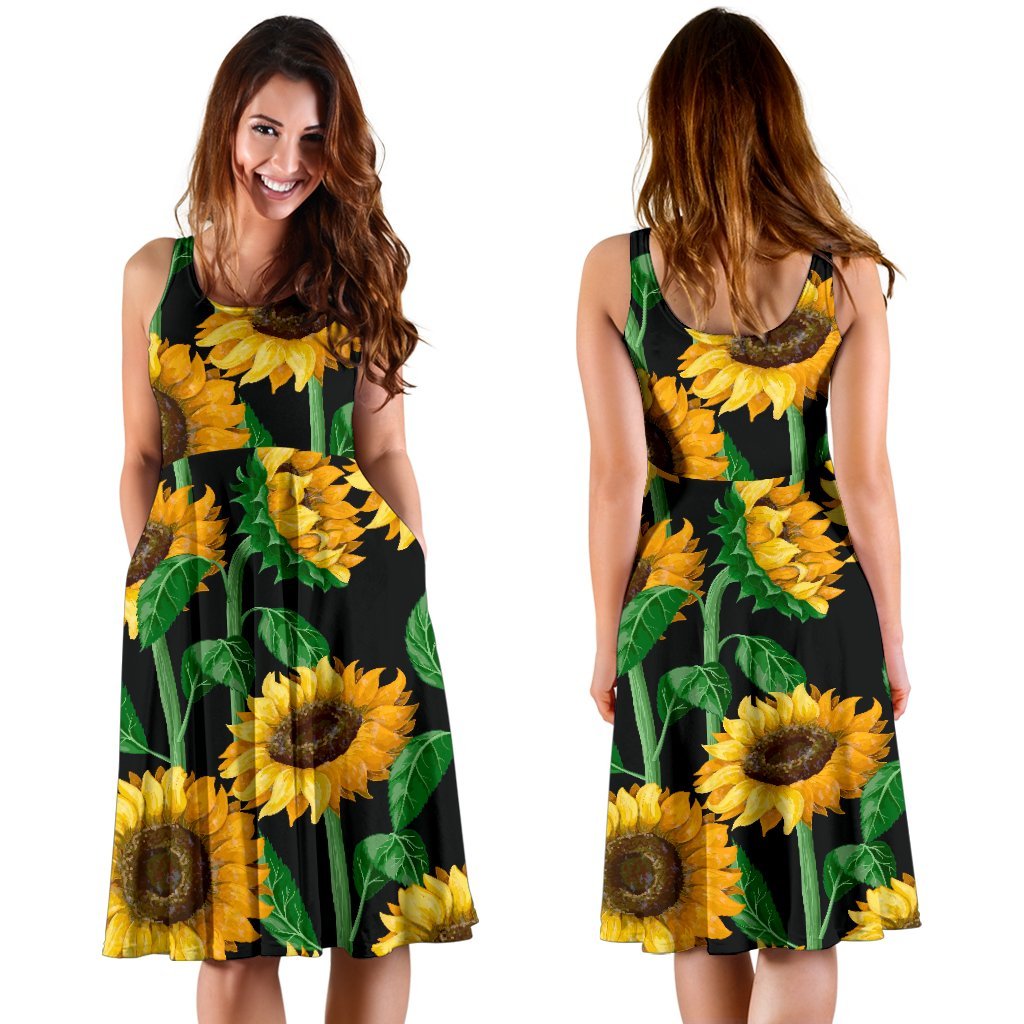 Cartoon Sunflower Pattern Print Dress-grizzshop