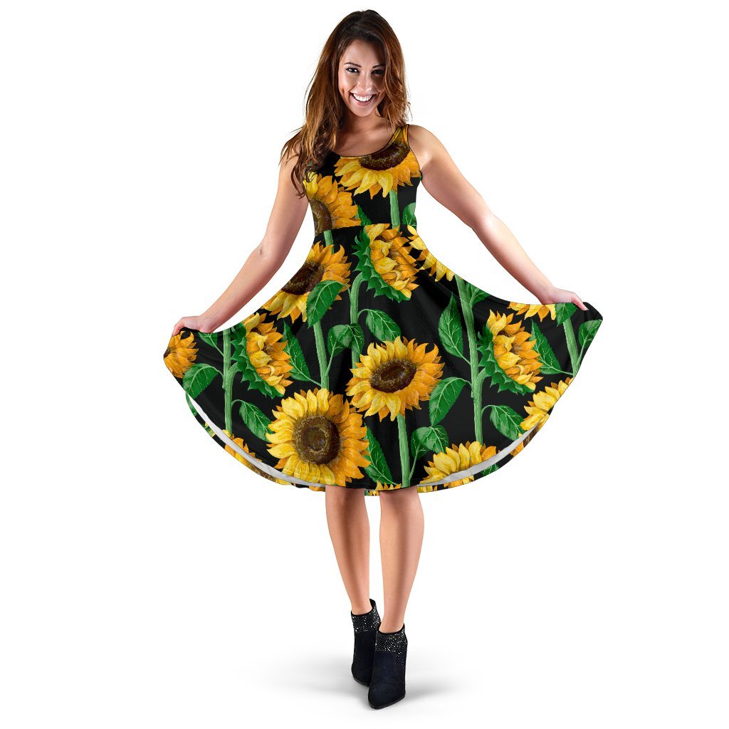 Cartoon Sunflower Pattern Print Dress-grizzshop