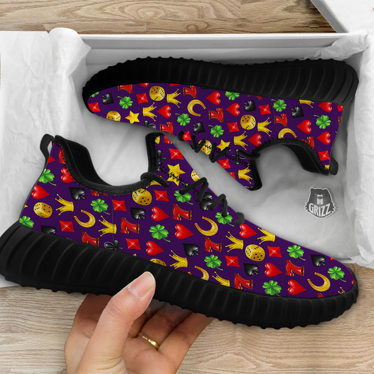 Casino 3D Gambling And Luck Print Pattern Black Walking Shoes-grizzshop