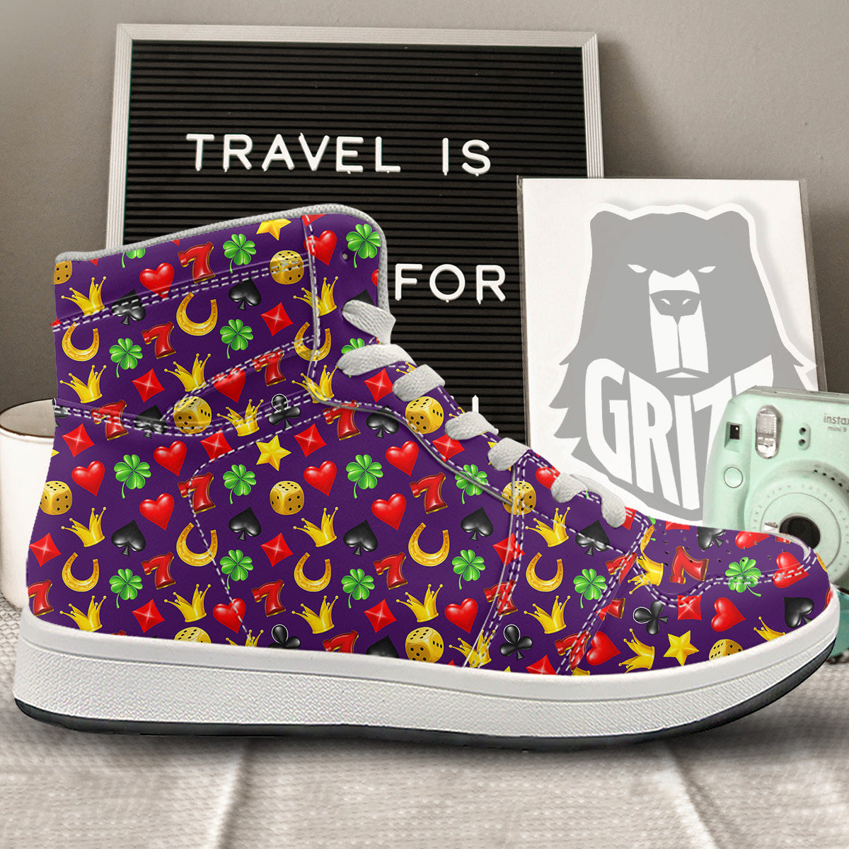 Casino 3D Gambling And Luck Print Pattern High Top Sneakers-grizzshop