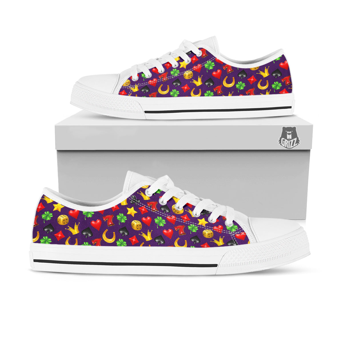 Casino 3D Gambling And Luck Print Pattern White Low Top Shoes-grizzshop