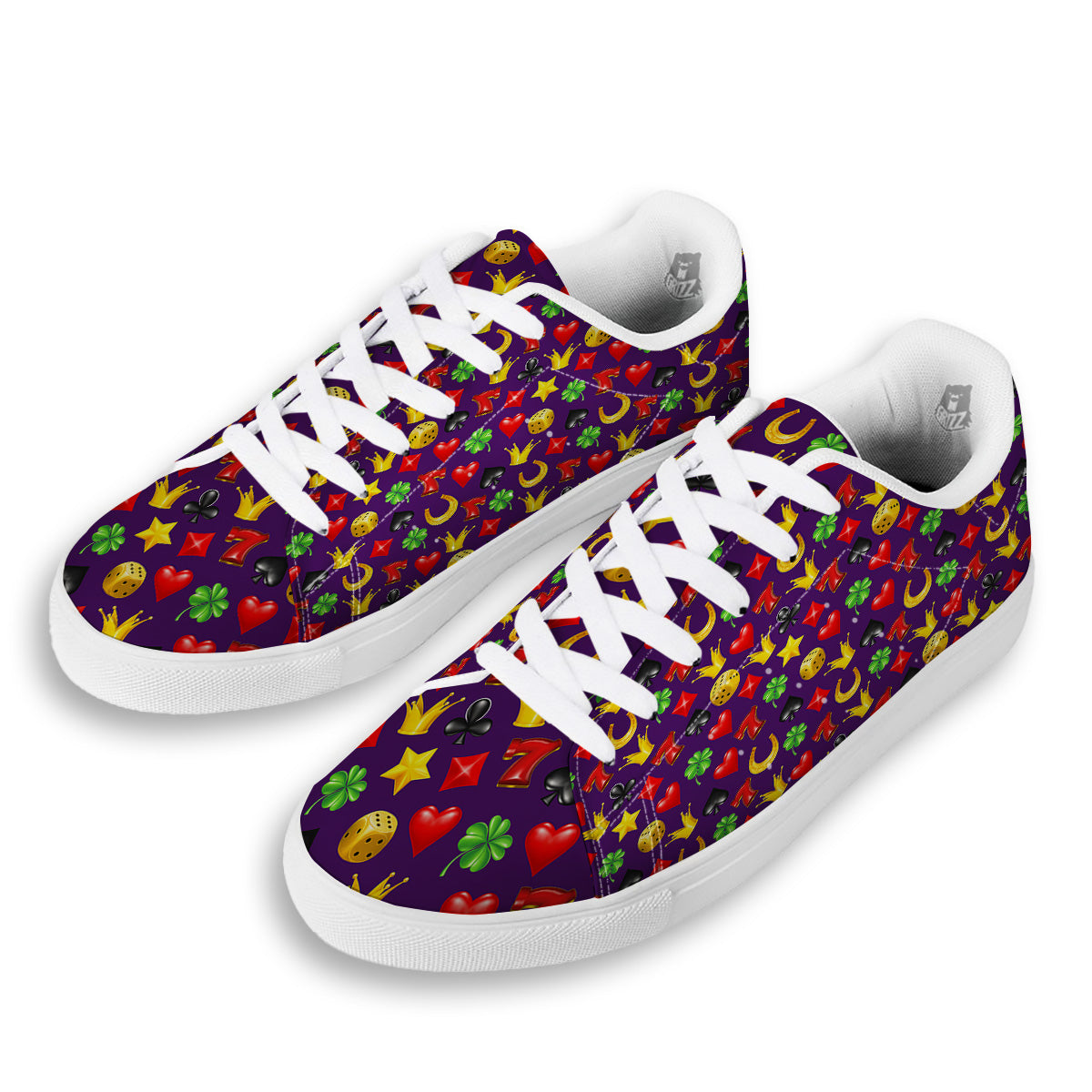 Casino 3D Gambling And Luck Print Pattern White Low Top Sneakers-grizzshop