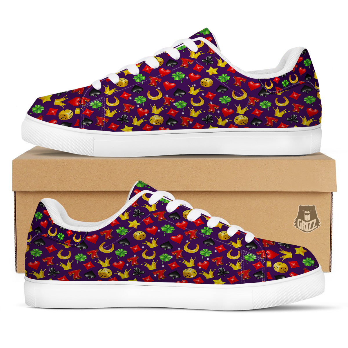 Casino 3D Gambling And Luck Print Pattern White Low Top Sneakers-grizzshop