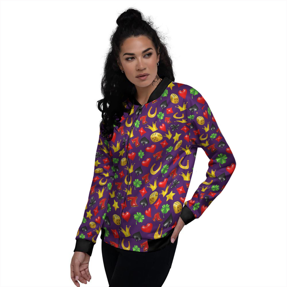 Casino 3D Gambling And Luck Print Pattern Women's Bomber Jacket-grizzshop