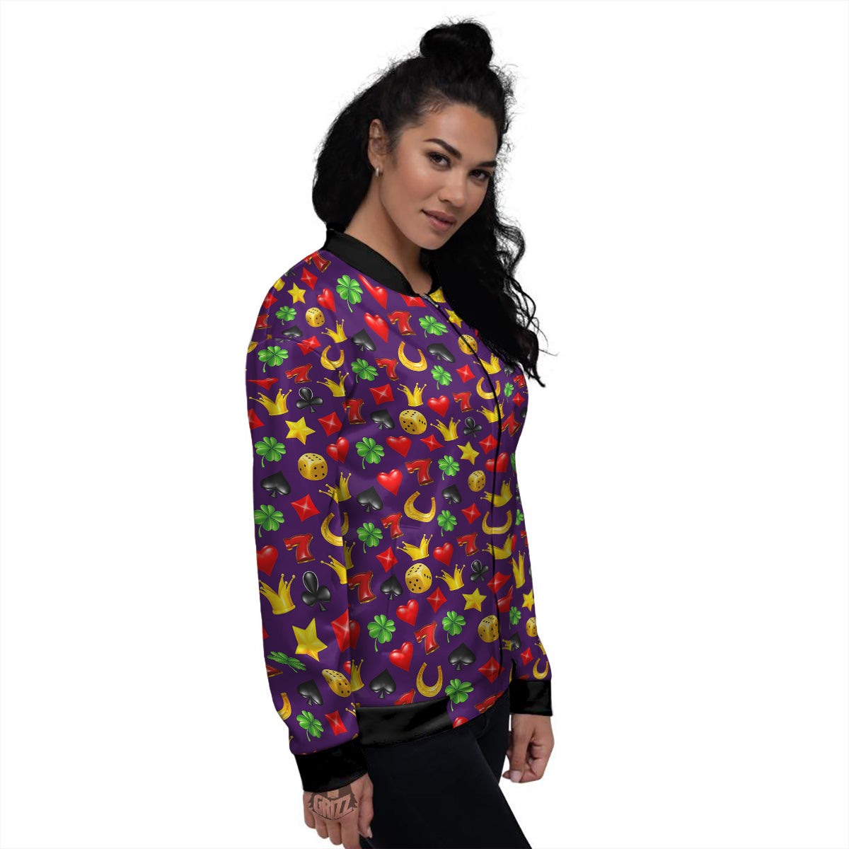Casino 3D Gambling And Luck Print Pattern Women's Bomber Jacket-grizzshop