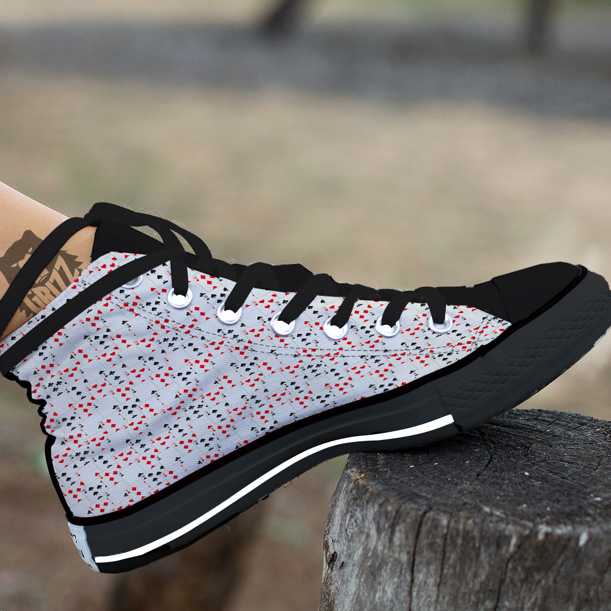 Casino Card Cartoon Print Pattern Black High Top Shoes-grizzshop