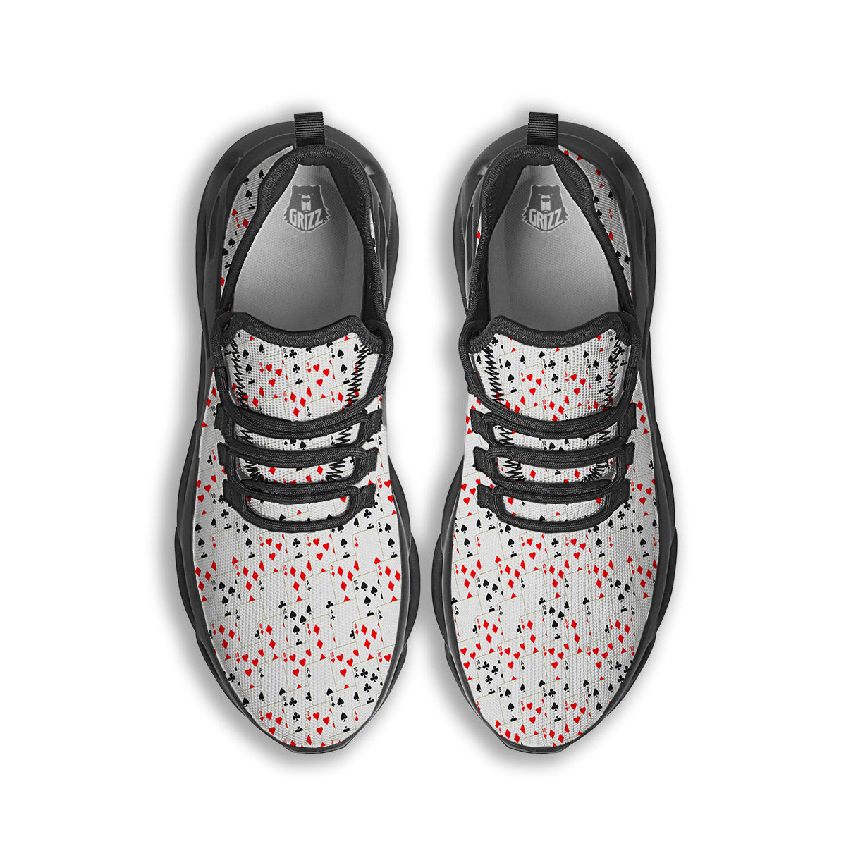 Casino Card Cartoon Print Pattern Black Running Shoes-grizzshop
