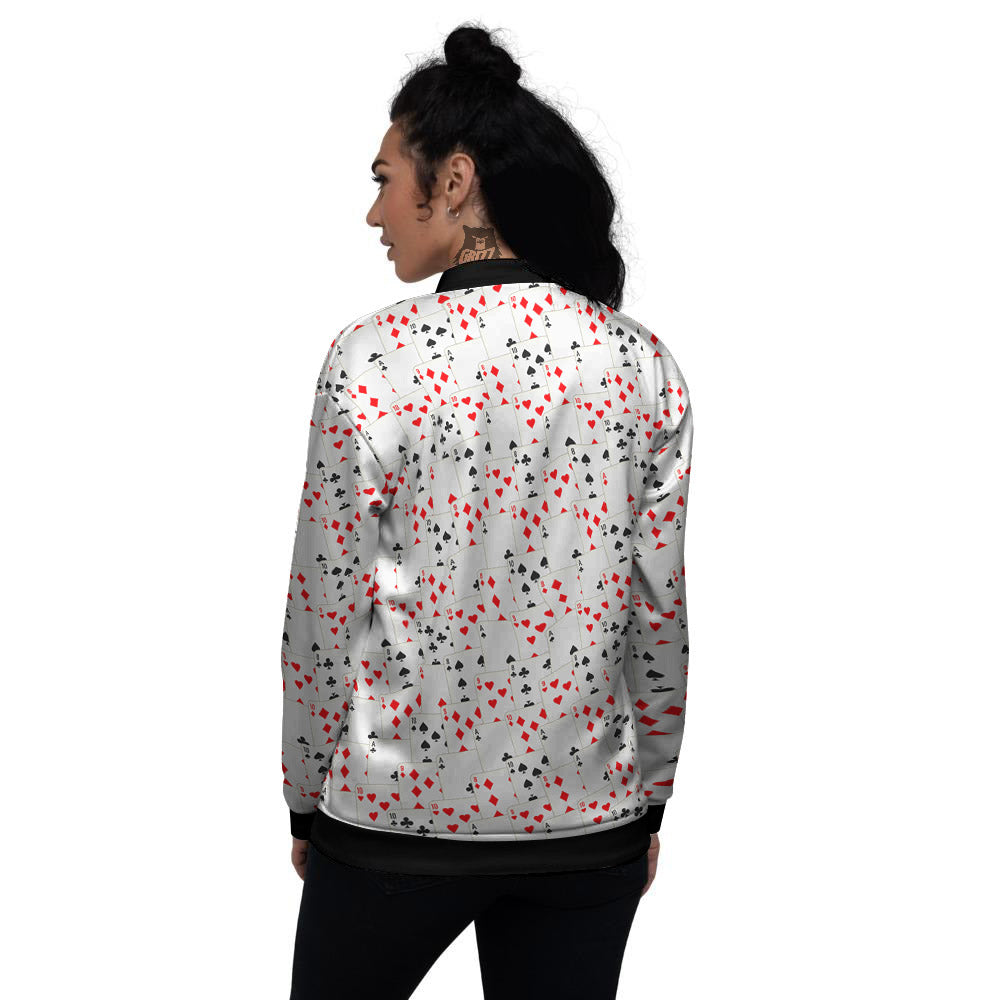 Casino Card Cartoon Print Pattern Women's Bomber Jacket-grizzshop