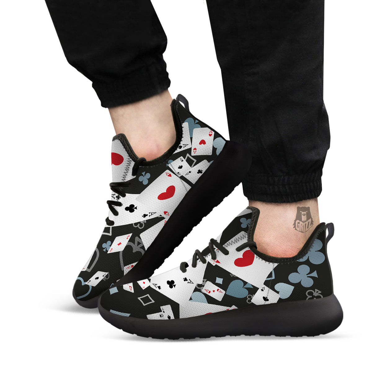 Casino Card Falling Print Black Athletic Shoes-grizzshop
