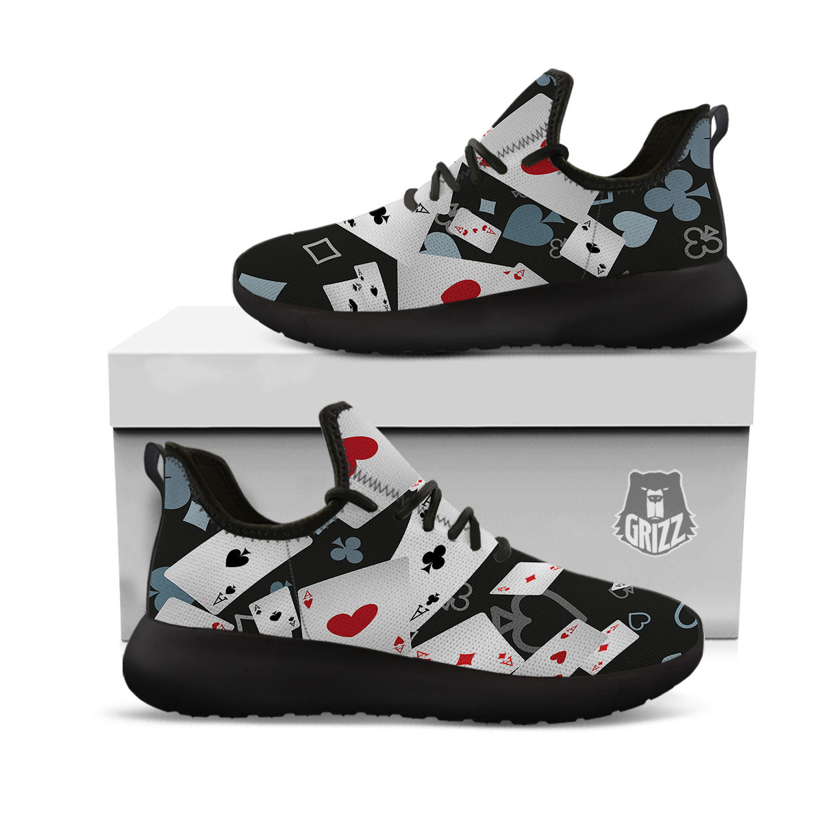 Casino Card Falling Print Black Athletic Shoes-grizzshop