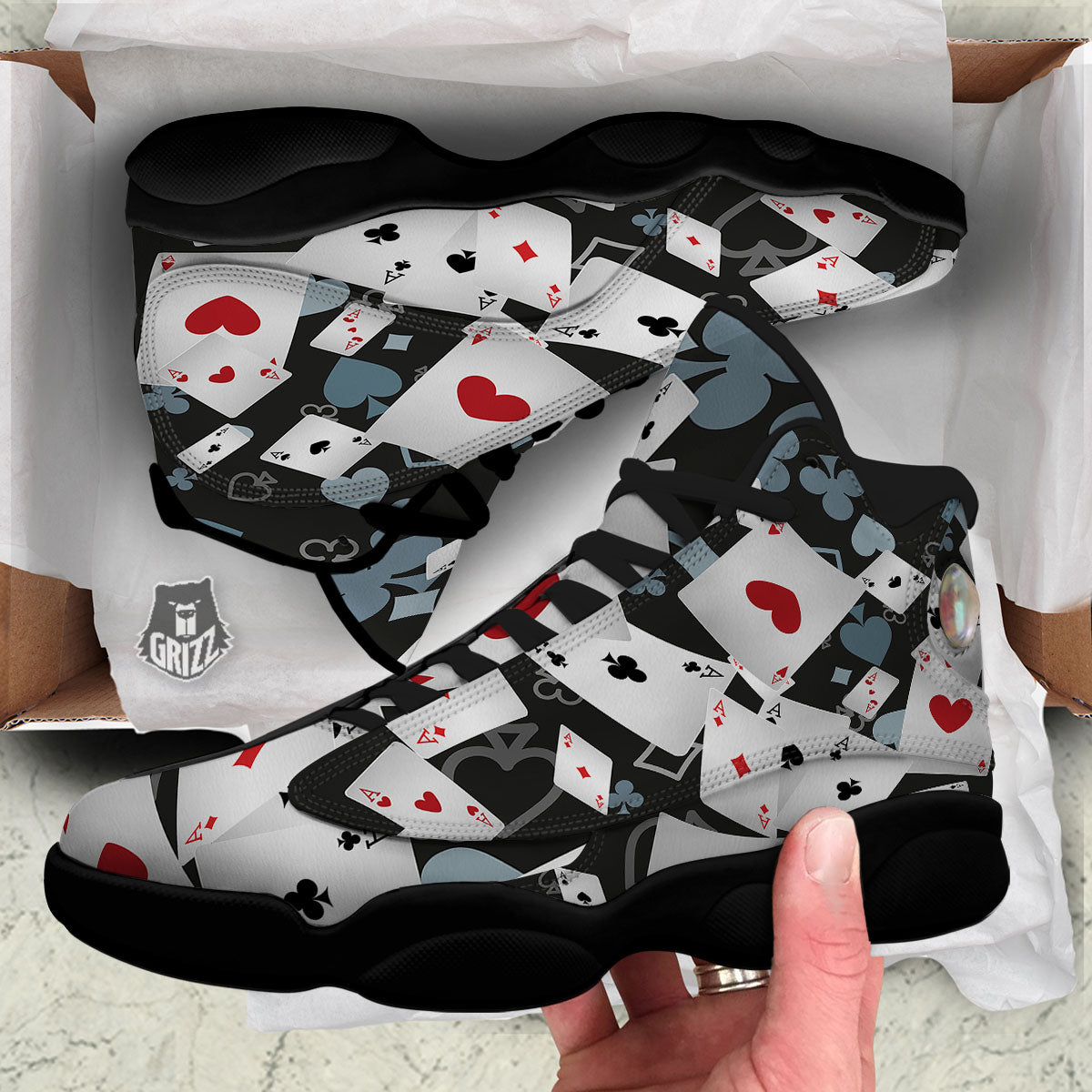 Casino Card Falling Print Black Basketball Shoes-grizzshop