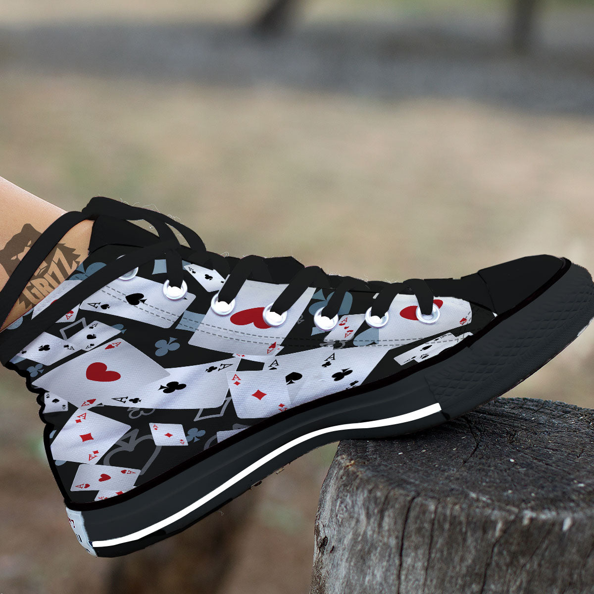 Casino Card Falling Print Black High Top Shoes-grizzshop