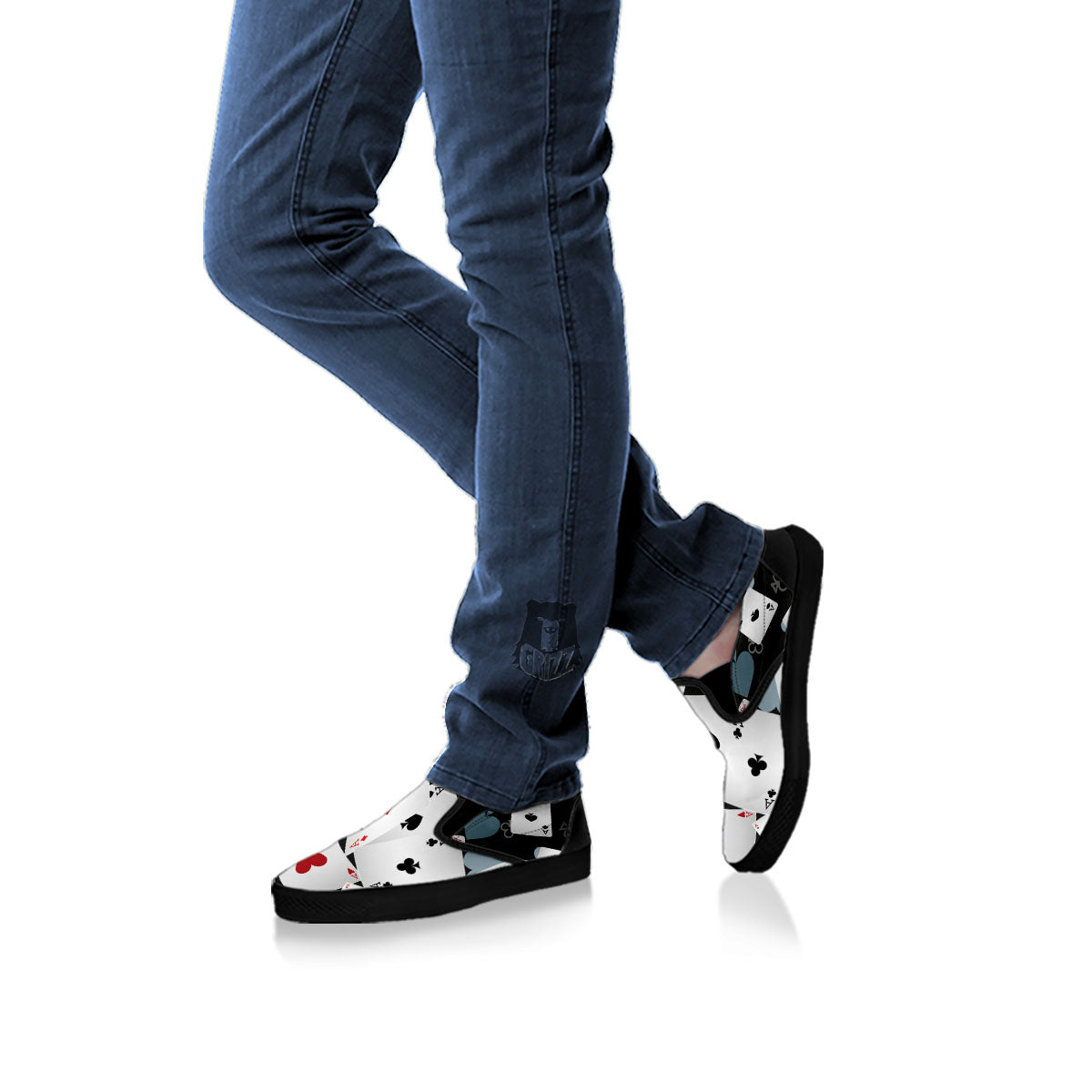 Casino Card Falling Print Black Slip On Shoes-grizzshop