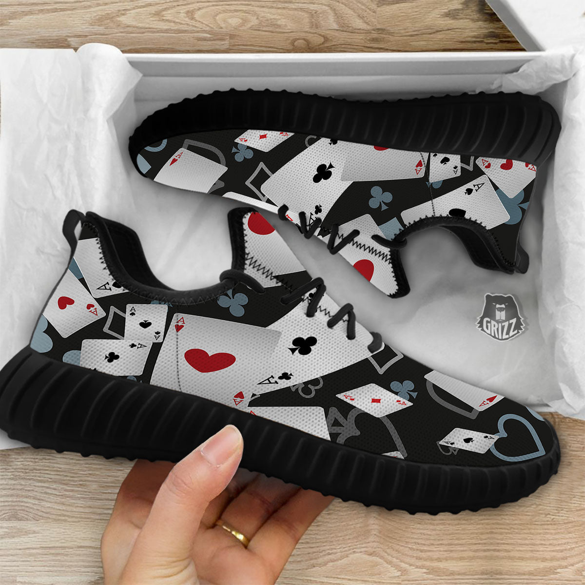 Casino Card Falling Print Black Walking Shoes-grizzshop