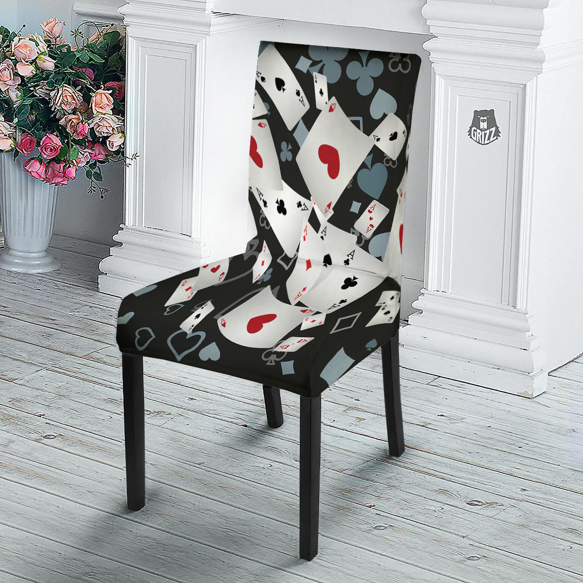 Casino Card Falling Print Dining Chair Slipcover-grizzshop