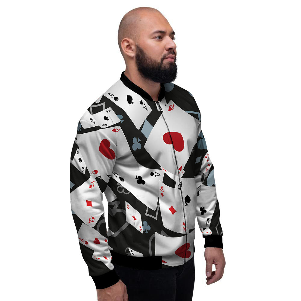 Casino Card Falling Print Men's Bomber Jacket-grizzshop