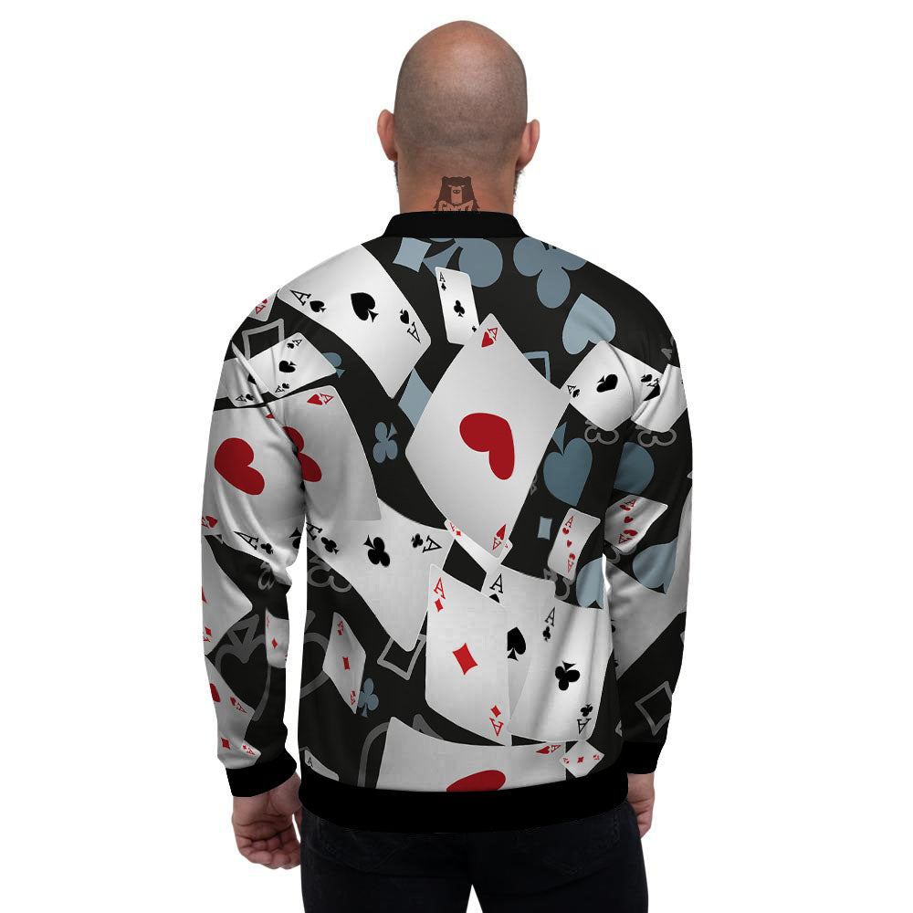 Casino Card Falling Print Men's Bomber Jacket-grizzshop