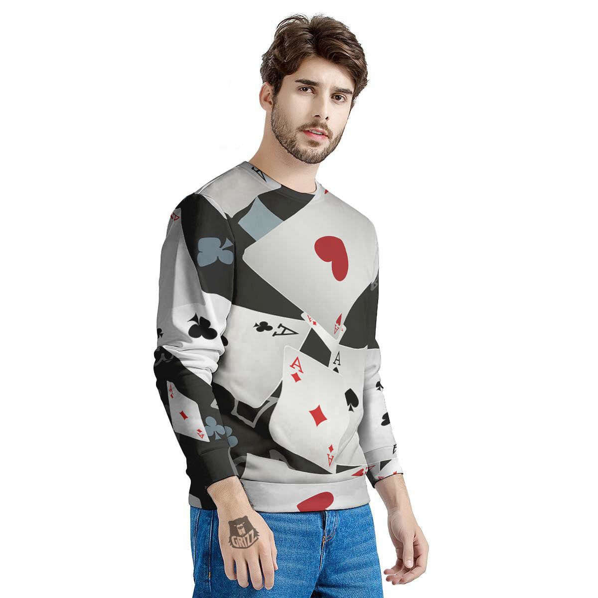 Casino Card Falling Print Men's Sweatshirt-grizzshop