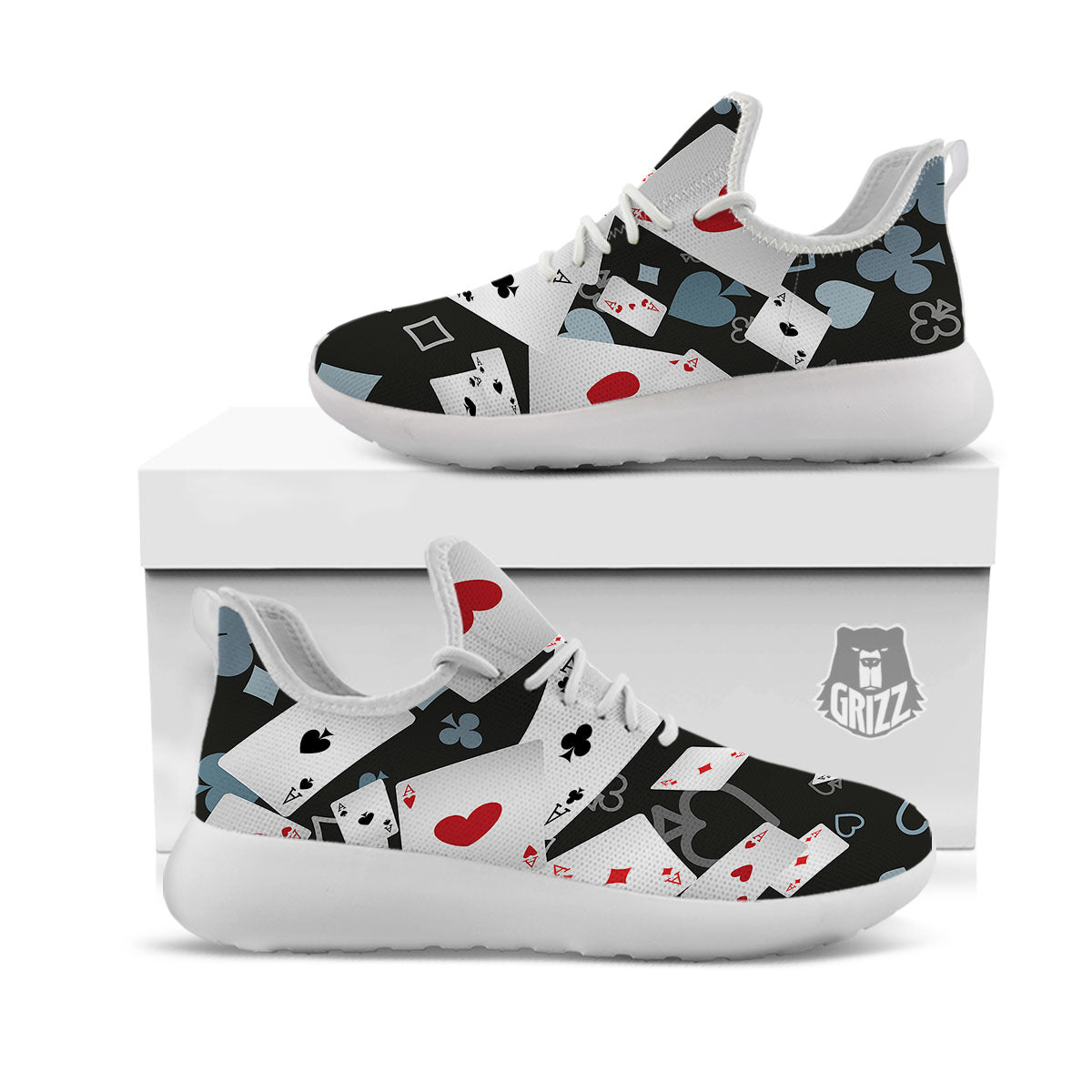 Casino Card Falling Print White Athletic Shoes-grizzshop