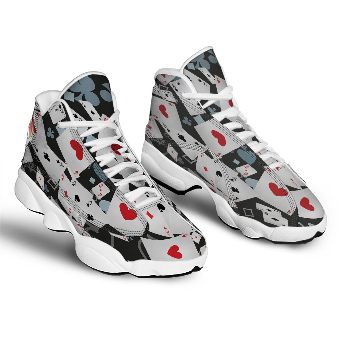 Casino Card Falling Print White Basketball Shoes-grizzshop