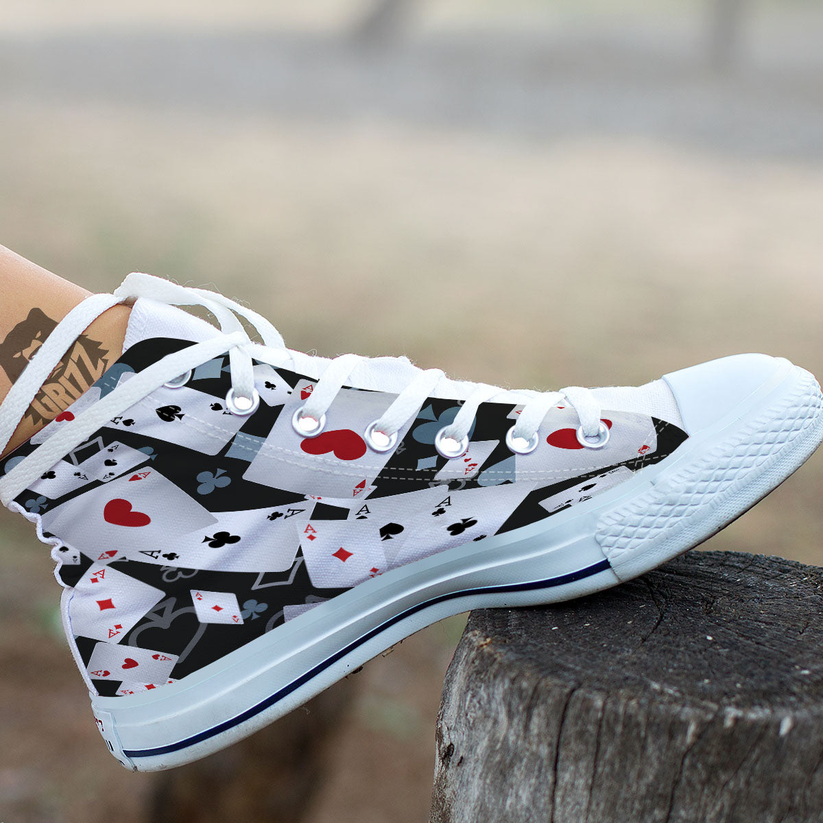 Casino Card Falling Print White High Top Shoes-grizzshop