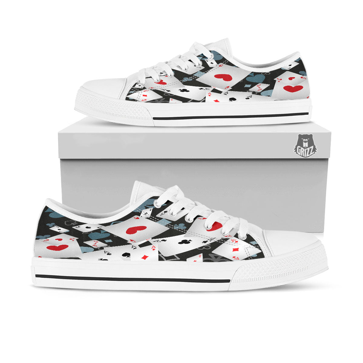 Casino Card Falling Print White Low Top Shoes-grizzshop