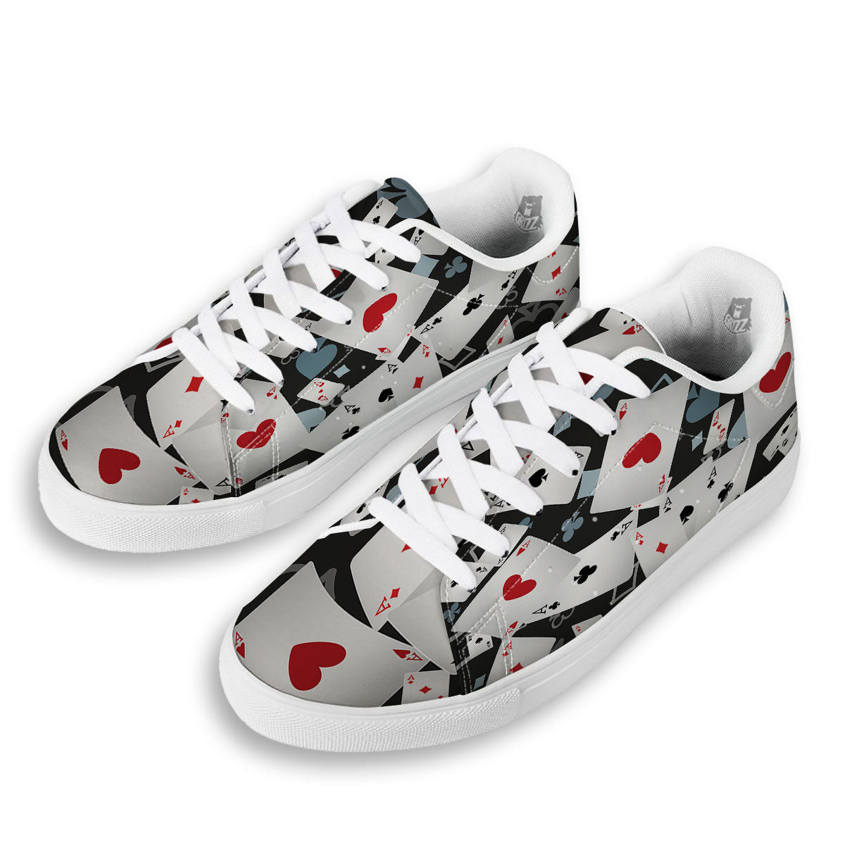 Casino Card Falling Print White Low Top Sneakers-grizzshop