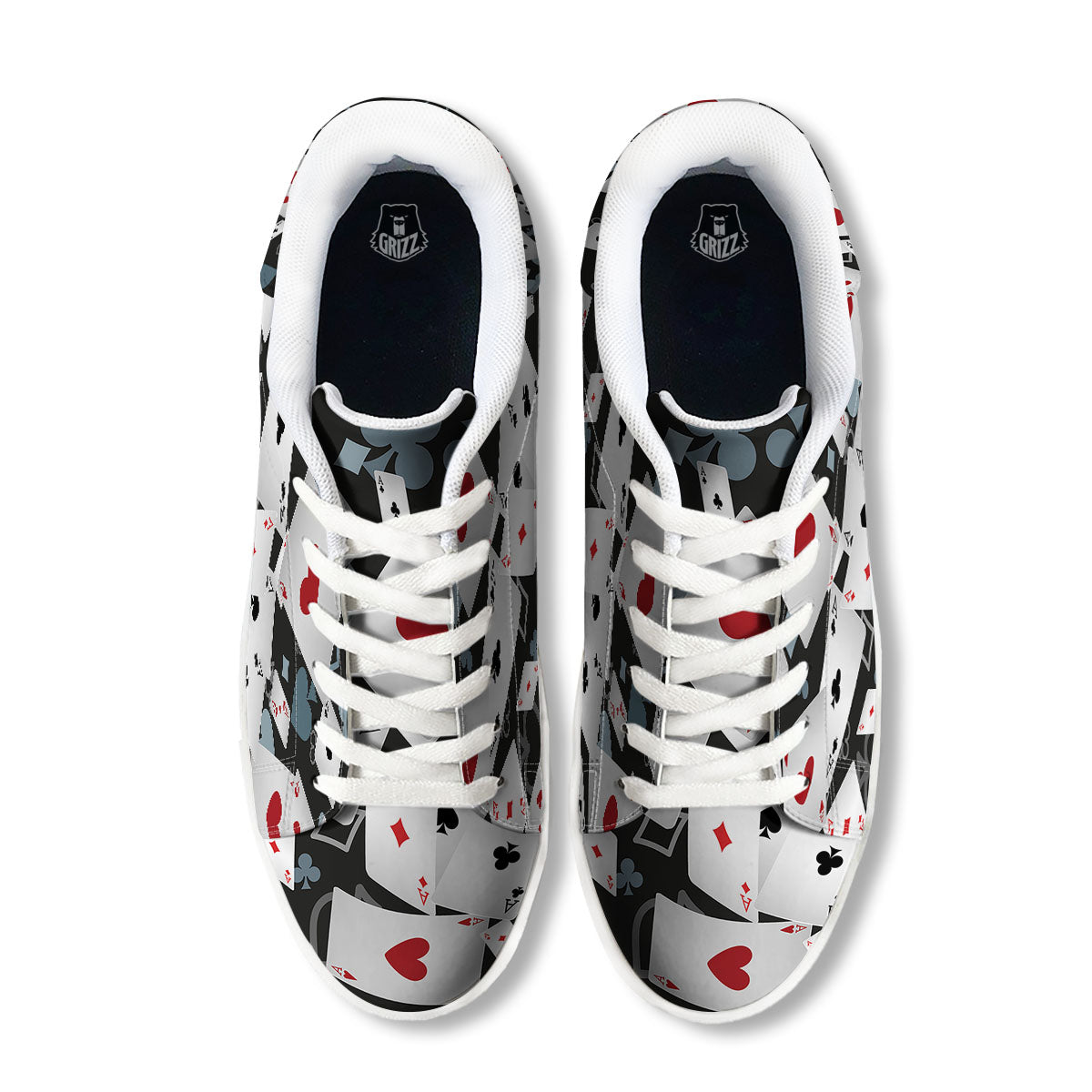 Casino Card Falling Print White Low Top Sneakers-grizzshop