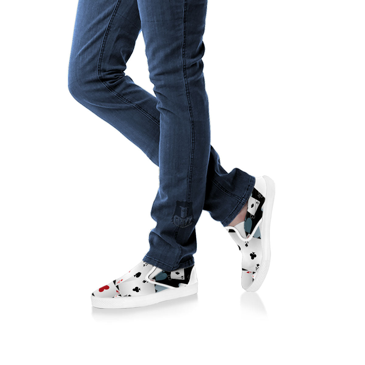 Casino Card Falling Print White Slip On Shoes-grizzshop