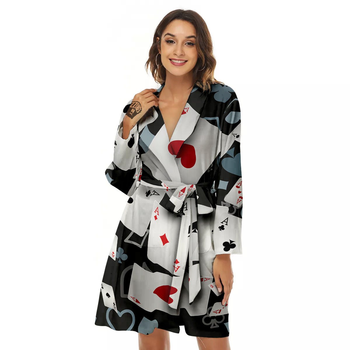 Casino Card Falling Print Women's Robe-grizzshop