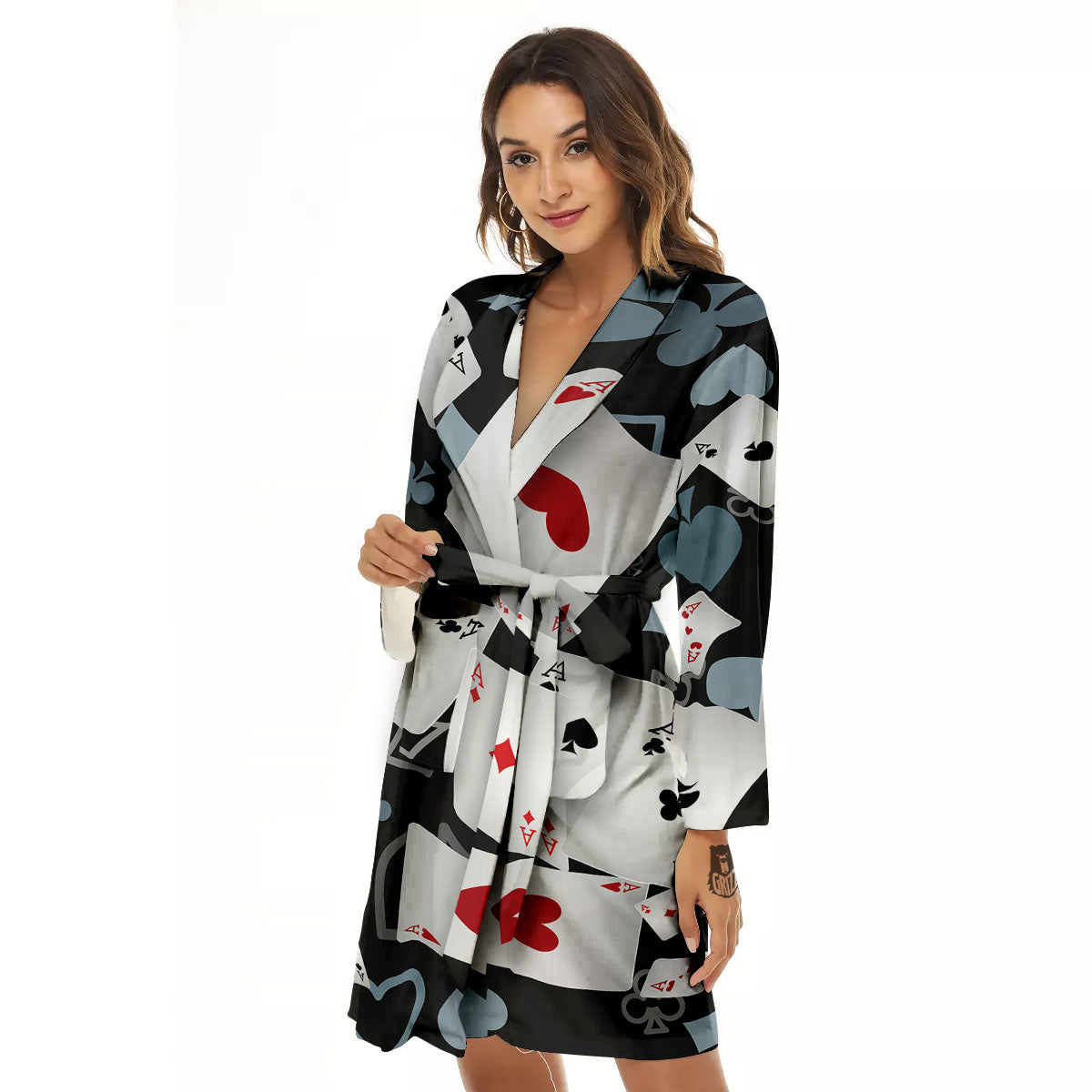 Casino Card Falling Print Women's Robe-grizzshop