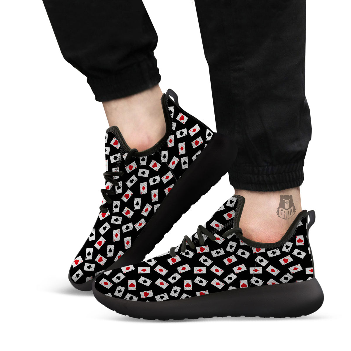 Casino Card Red And Black Print Pattern Black Athletic Shoes-grizzshop