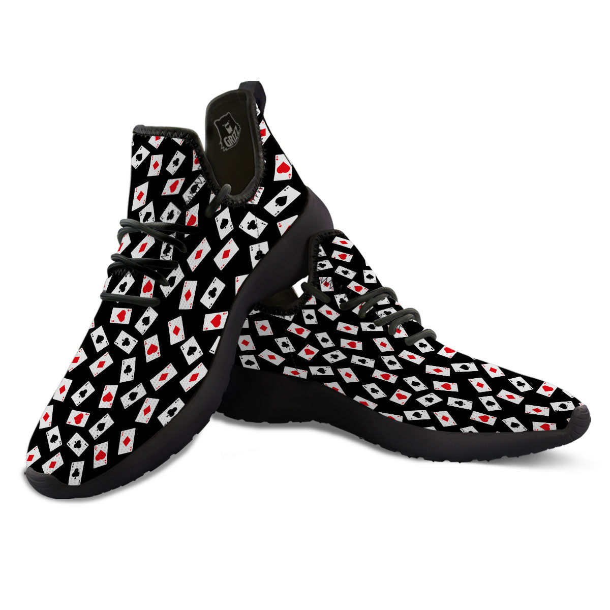 Casino Card Red And Black Print Pattern Black Athletic Shoes-grizzshop