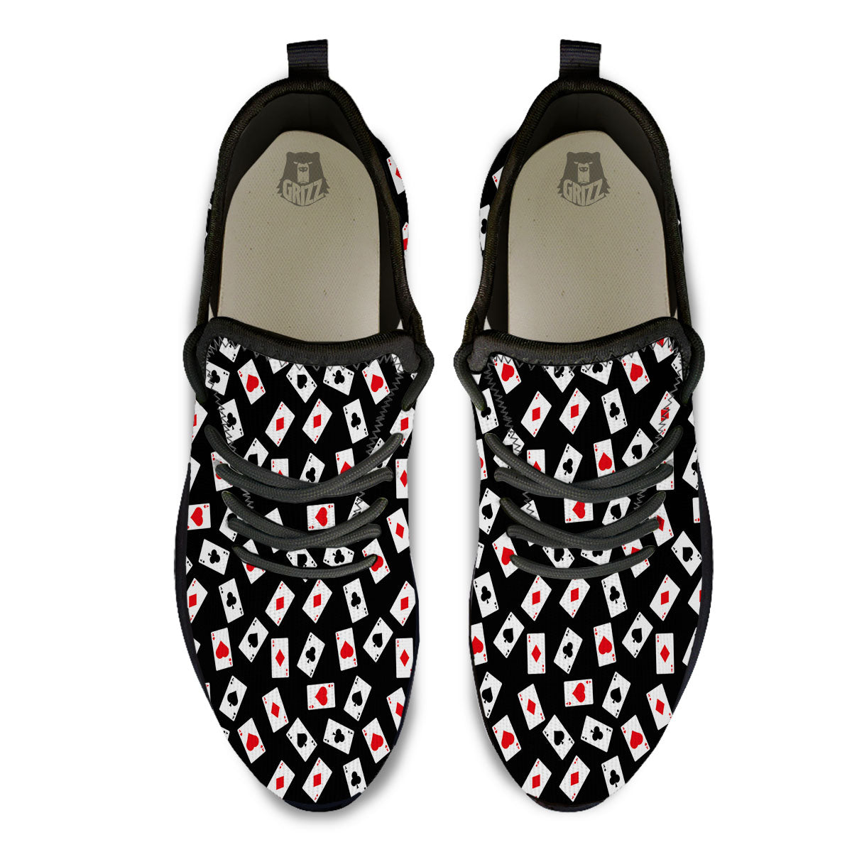 Casino Card Red And Black Print Pattern Black Athletic Shoes-grizzshop