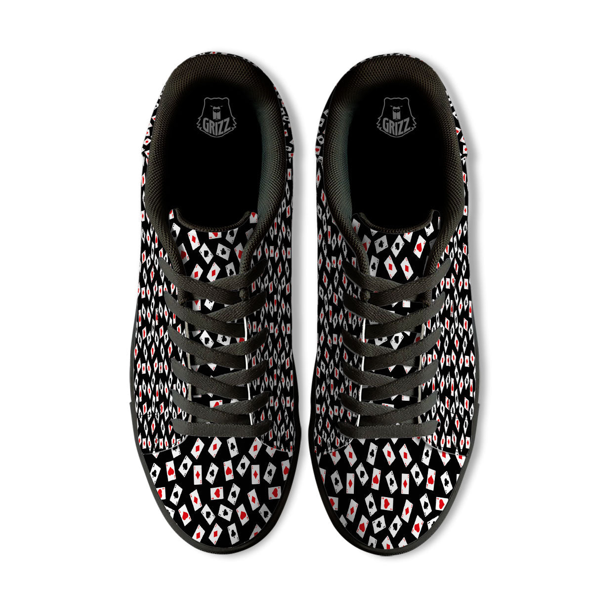 Casino Card Red And Black Print Pattern Black Low Top Sneakers-grizzshop