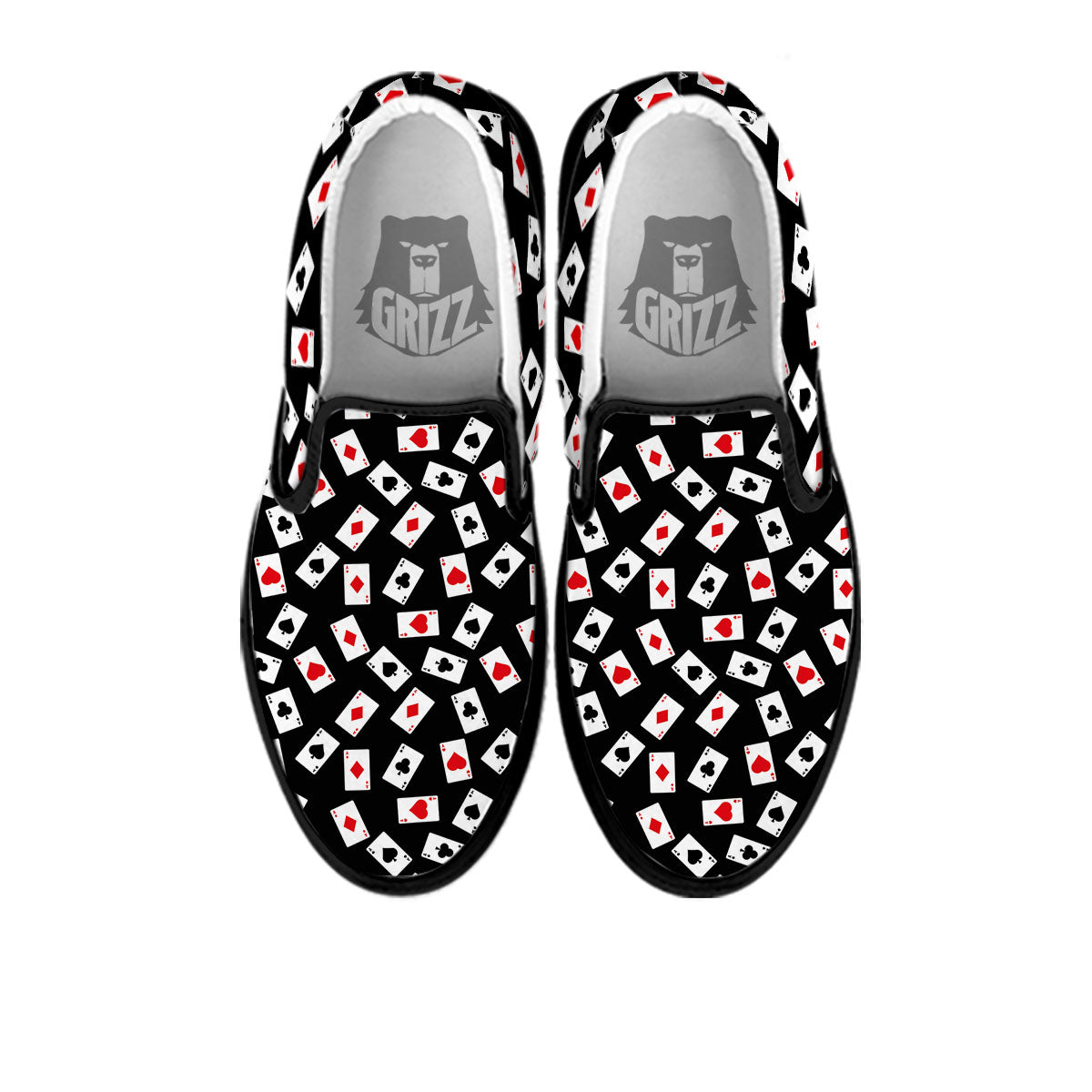 Casino Card Red And Black Print Pattern Black Slip On Shoes-grizzshop
