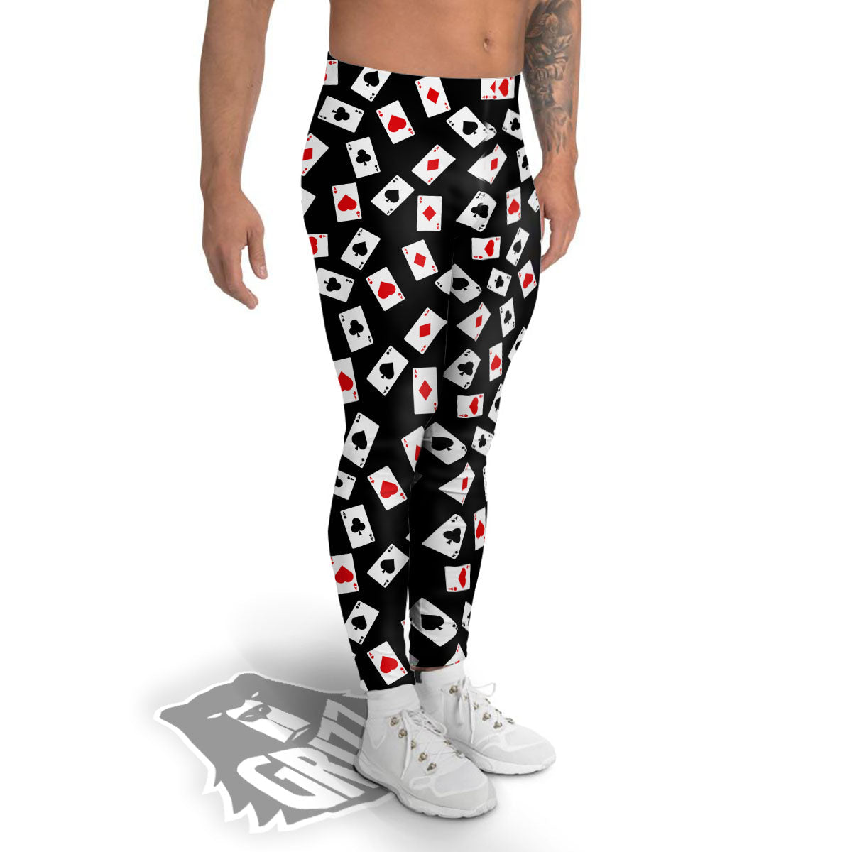 Casino Card Red And Black Print Pattern Men's Leggings-grizzshop