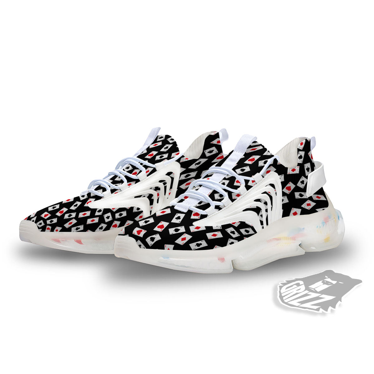 Casino Card Red And Black Print Pattern White Gym Shoes-grizzshop