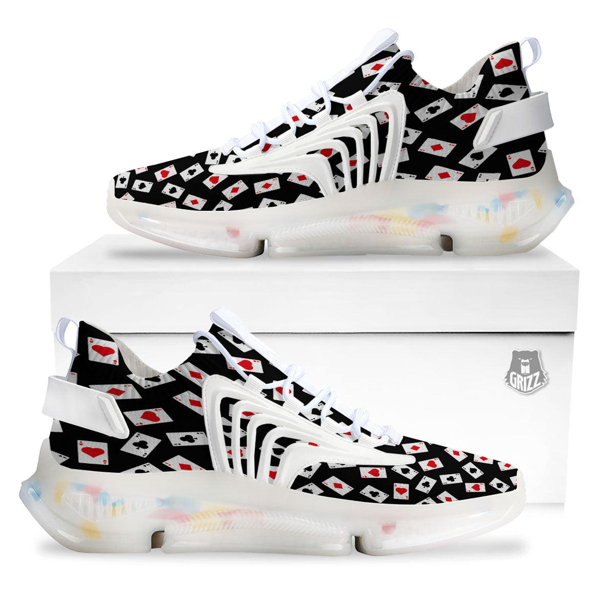 Casino Card Red And Black Print Pattern White Gym Shoes-grizzshop