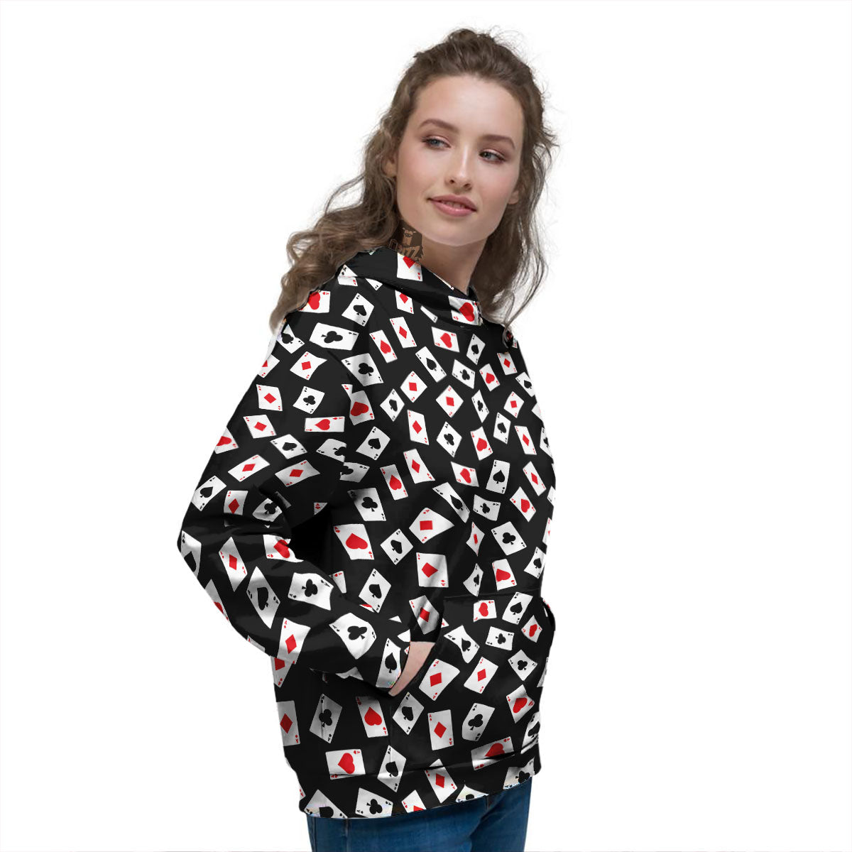 Casino Card Red And Black Print Pattern Women's Hoodie-grizzshop
